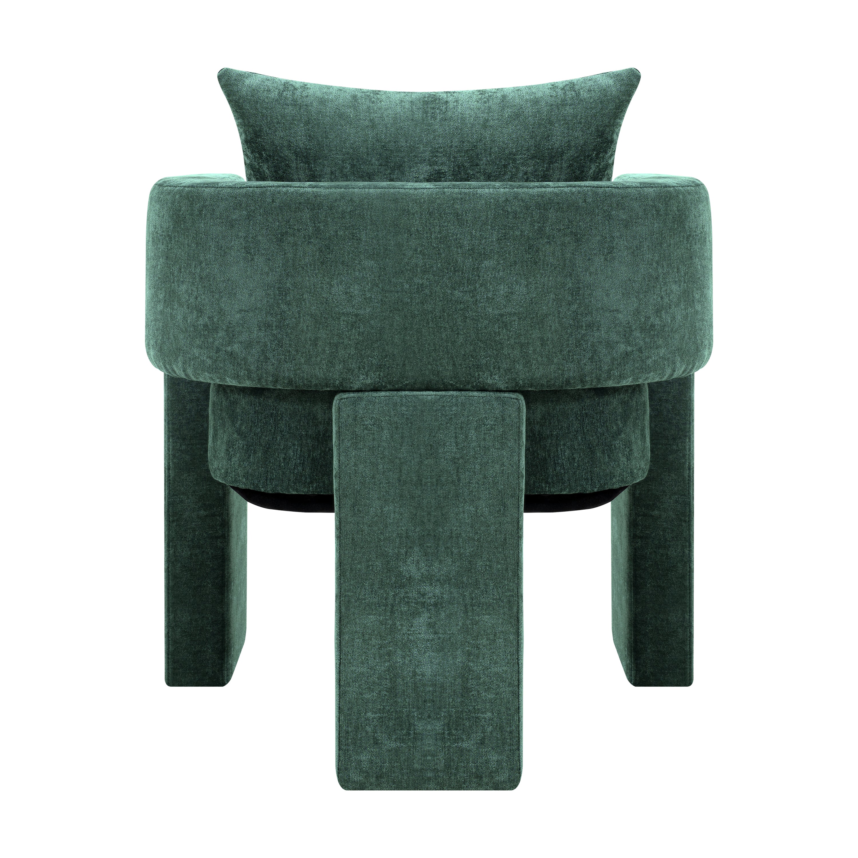 Modern 3-Leg Chenille Accent Chair with Ergonomic Arms & Removable Pillow, Plush Small Space Armchair, Single Sofa Chair for Living Room, Bedroom, Dining Room and Office, Dark Green