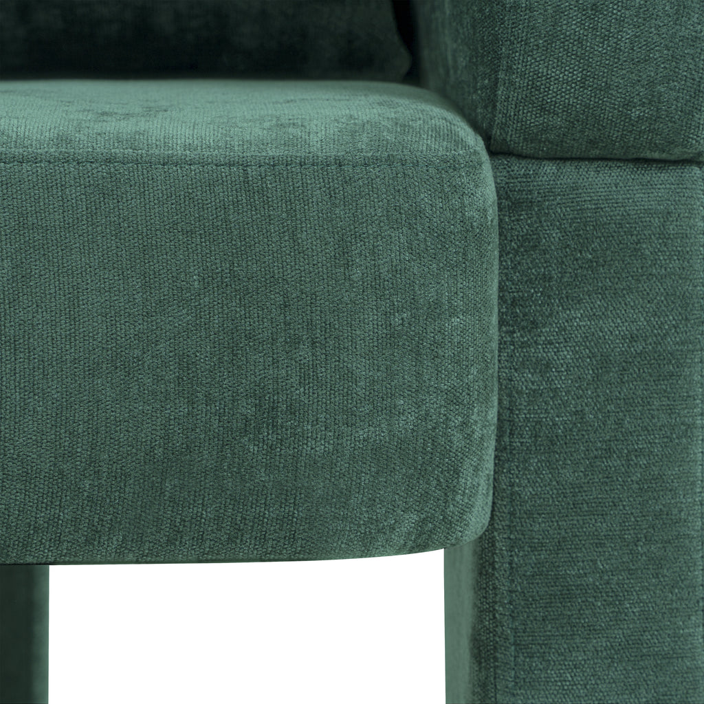 Modern 3-Leg Chenille Accent Chair with Ergonomic Arms & Removable Pillow, Plush Small Space Armchair, Single Sofa Chair for Living Room, Bedroom, Dining Room and Office, Dark Green