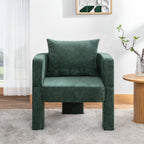 Modern 3-Leg Chenille Accent Chair with Ergonomic Arms & Removable Pillow, Plush Small Space Armchair, Single Sofa Chair for Living Room, Bedroom, Dining Room and Office, Dark Green