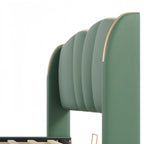 King Size Leather Upholstered Bed Frame, Modern Bed Frame with Wingback Head board, Upholstered Platform Bed with Wavy Footboard, No Spring Box Needed, Dark Green Bed Frame