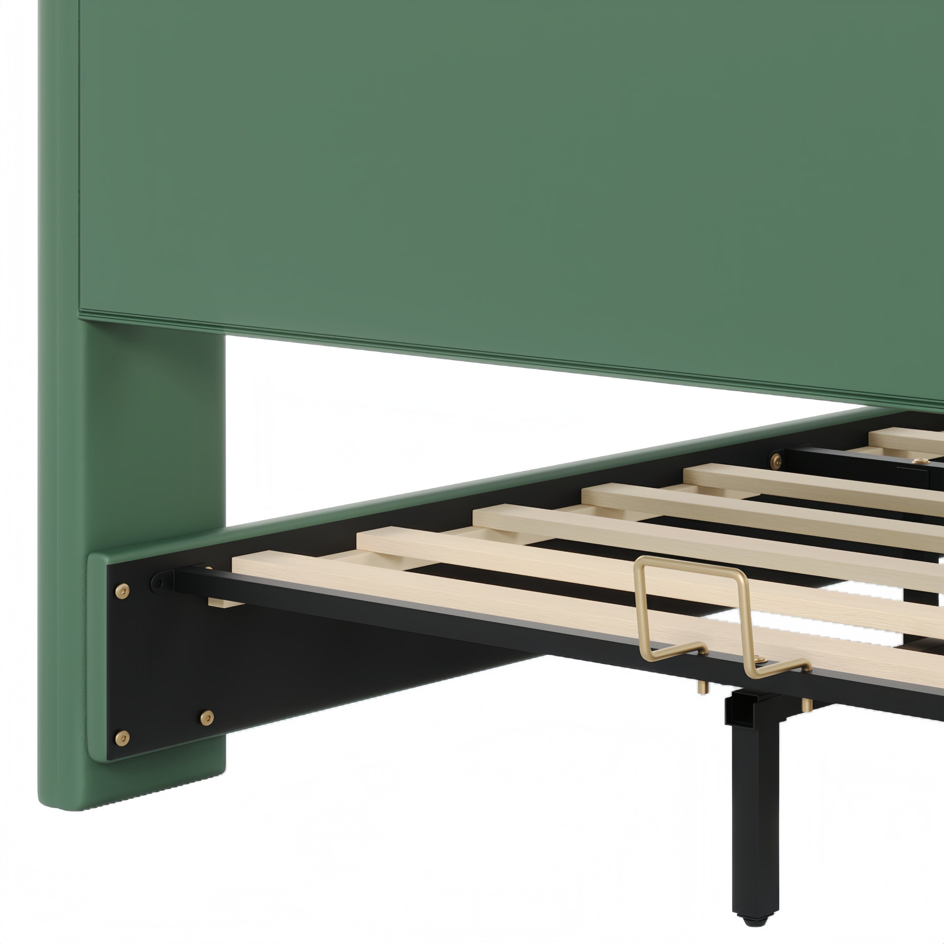 King Size Leather Upholstered Bed Frame, Modern Bed Frame with Wingback Head board, Upholstered Platform Bed with Wavy Footboard, No Spring Box Needed, Dark Green Bed Frame