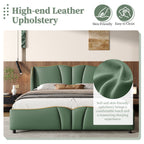 King Size Leather Upholstered Bed Frame, Modern Bed Frame with Wingback Head board, Upholstered Platform Bed with Wavy Footboard, No Spring Box Needed, Dark Green Bed Frame