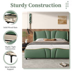 King Size Leather Upholstered Bed Frame, Modern Bed Frame with Wingback Head board, Upholstered Platform Bed with Wavy Footboard, No Spring Box Needed, Dark Green Bed Frame