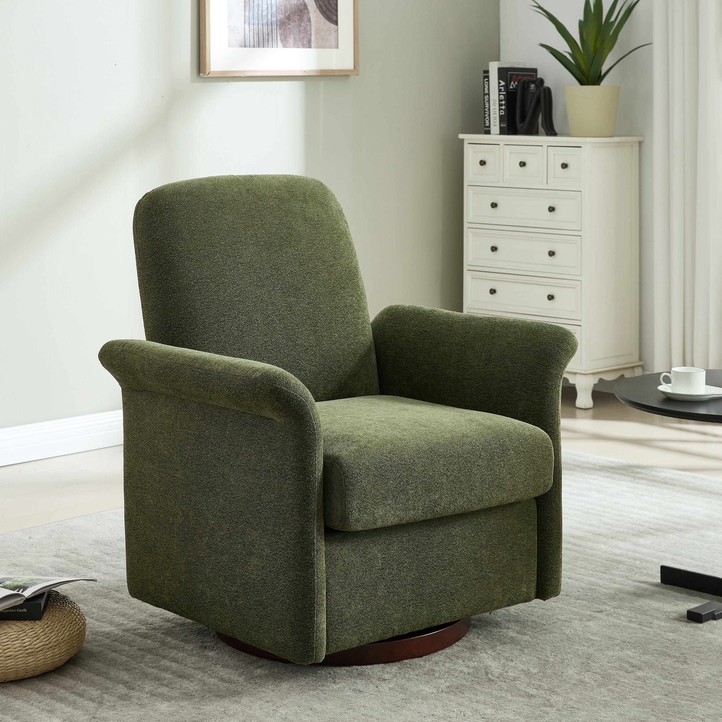 Swivel Accent Chair Modern Barrel Armchair with Wood Base for Bedroom Reading Waiting Living Room