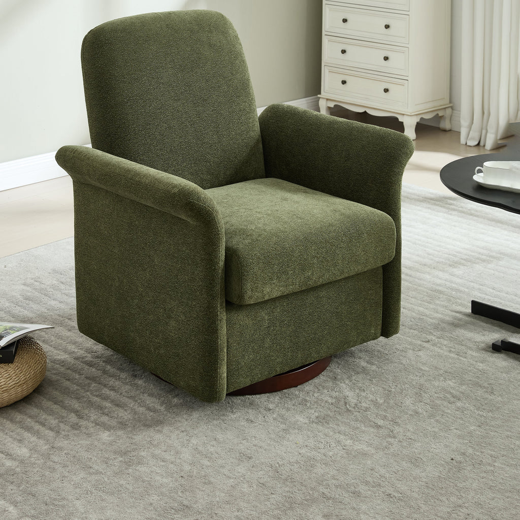 Swivel Accent Chair Modern Barrel Armchair with Wood Base for Bedroom Reading Waiting Living Room