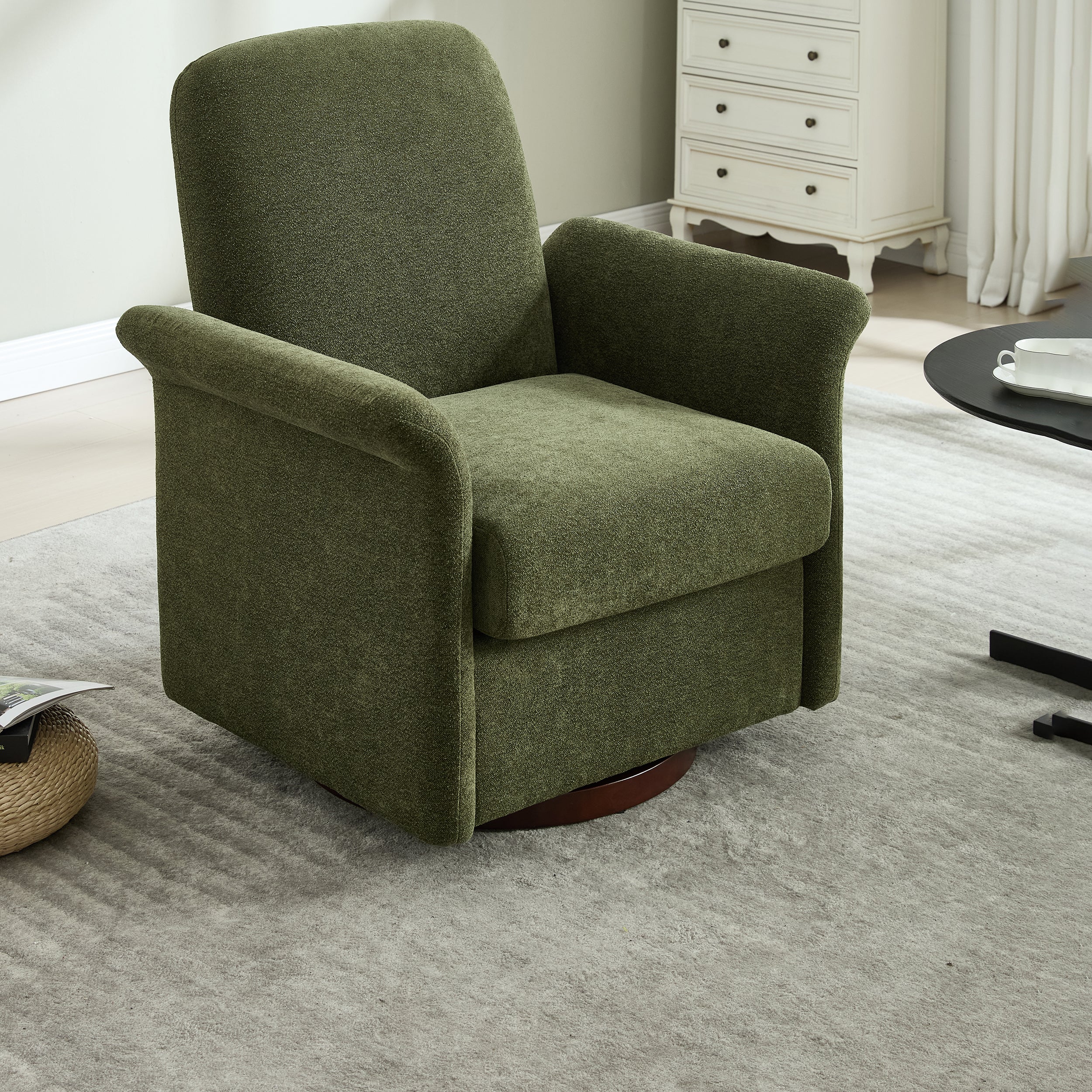 Swivel Accent Chair Modern Barrel Armchair with Wood Base for Bedroom Reading Waiting Living Room