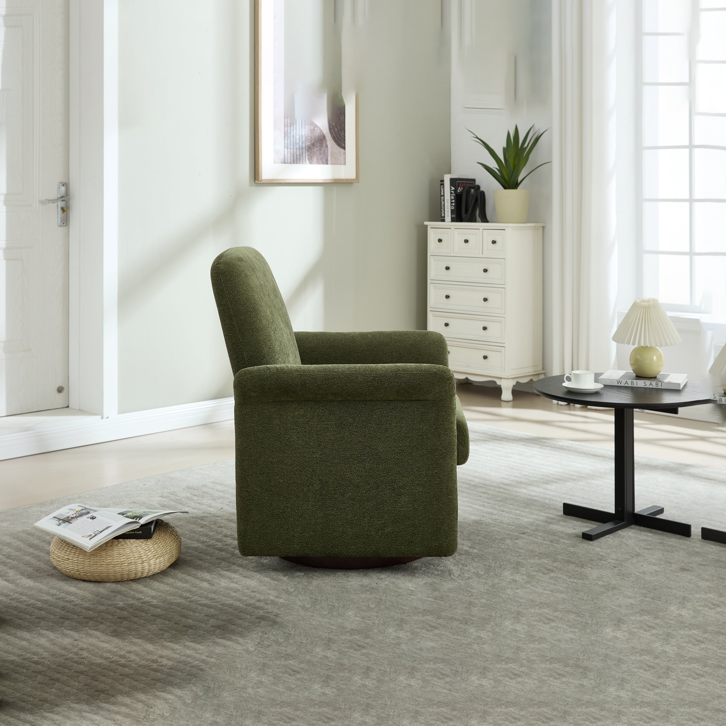 Swivel Accent Chair Modern Barrel Armchair with Wood Base for Bedroom Reading Waiting Living Room