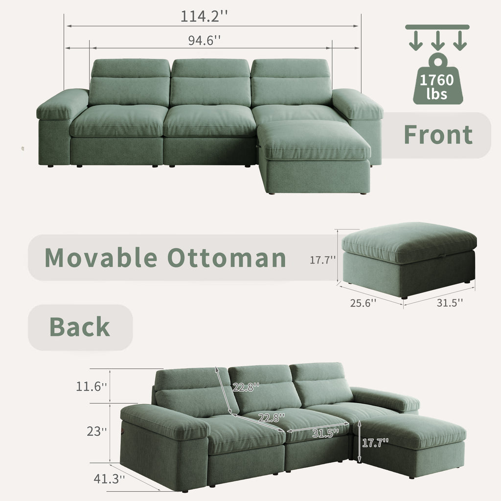 This simple modular sofa is made of cotton and linen, with a backrest that can be adjusted backward. It is soft and comfortable, has storage space, and is suitable for both living rooms and bedrooms.