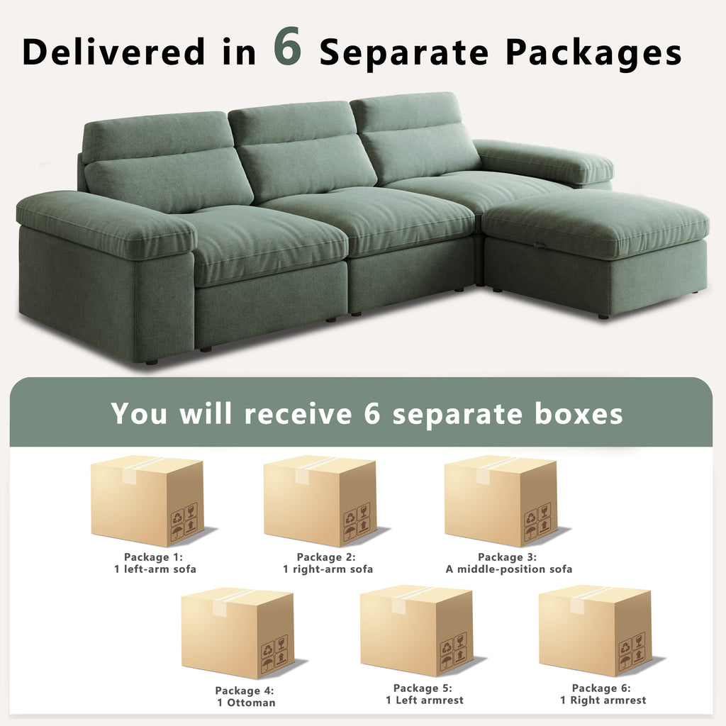 This simple modular sofa is made of cotton and linen, with a backrest that can be adjusted backward. It is soft and comfortable, has storage space, and is suitable for both living rooms and bedrooms.