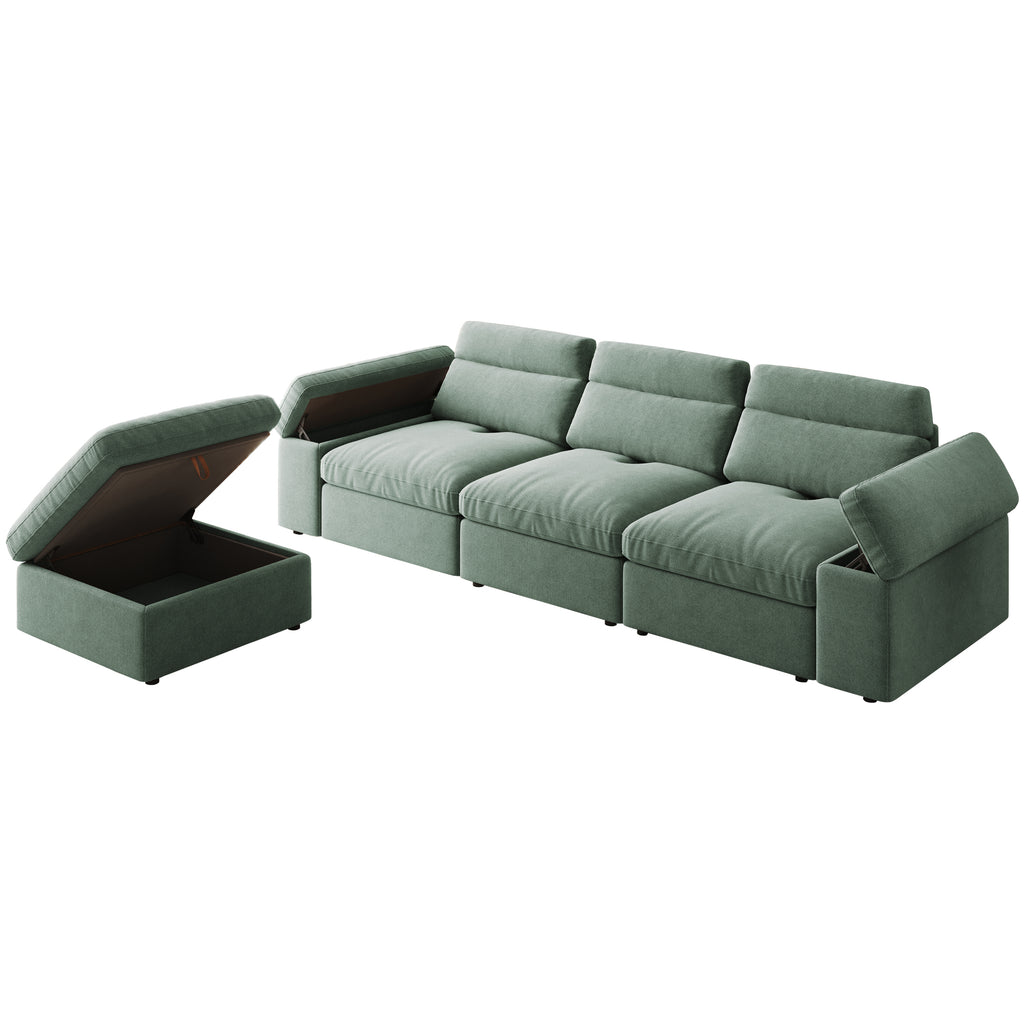 This simple modular sofa is made of cotton and linen, with a backrest that can be adjusted backward. It is soft and comfortable, has storage space, and is suitable for both living rooms and bedrooms.