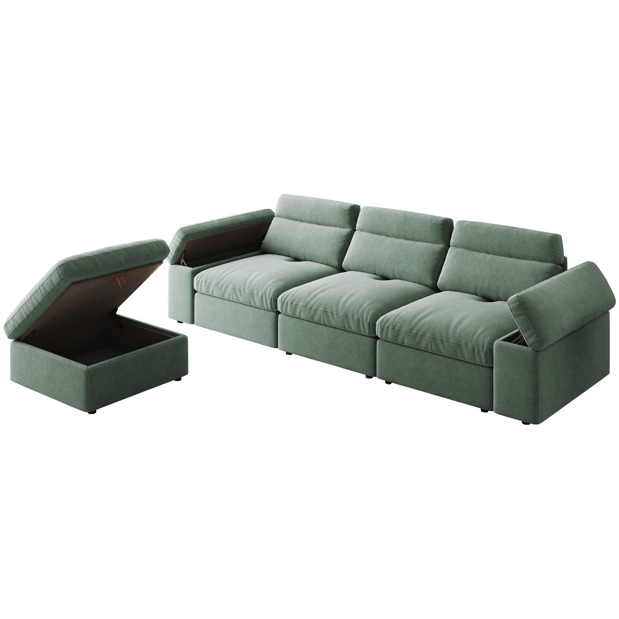 This simple modular sofa is made of cotton and linen, with a backrest that can be adjusted backward. It is soft and comfortable, has storage space, and is suitable for both living rooms and bedrooms.