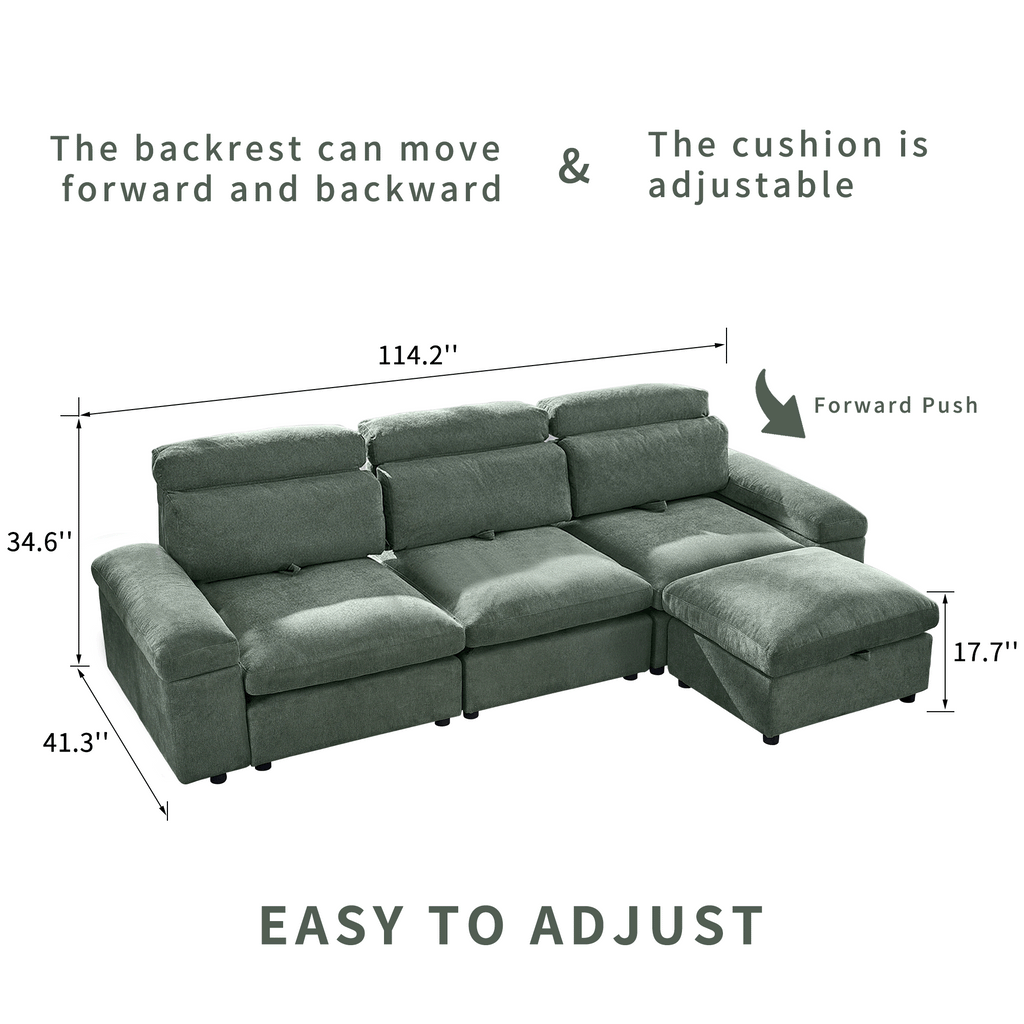 This simple modular sofa is made of cotton and linen, with a backrest that can be adjusted backward. It is soft and comfortable, has storage space, and is suitable for both living rooms and bedrooms.