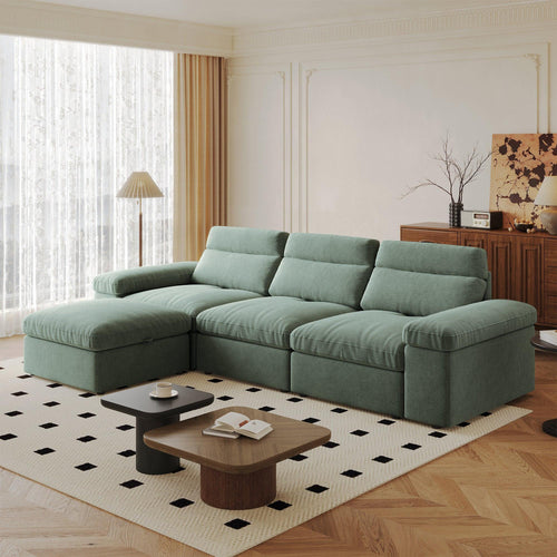 Dark Green Polyester Blend Modular Sofa with Down Filling.
