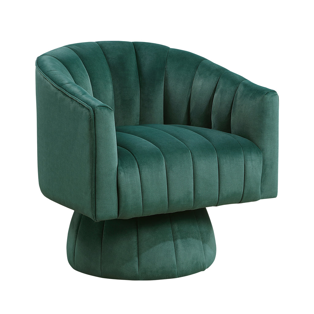 Dark Green Velvet Accent Chair Modern Luxury Living Room Furniture, 1pc Swivel Chair Comfortable Barrel Back