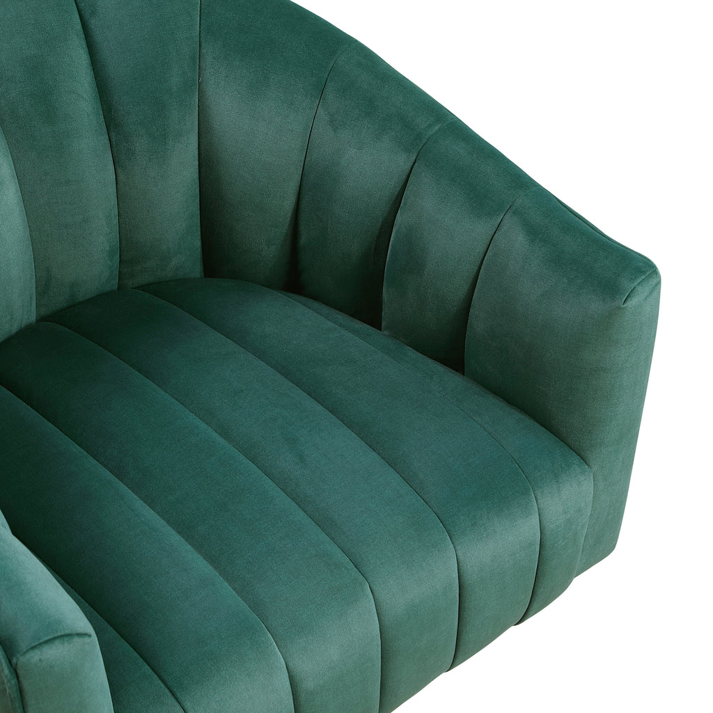 Dark Green Velvet Accent Chair Modern Luxury Living Room Furniture, 1pc Swivel Chair Comfortable Barrel Back