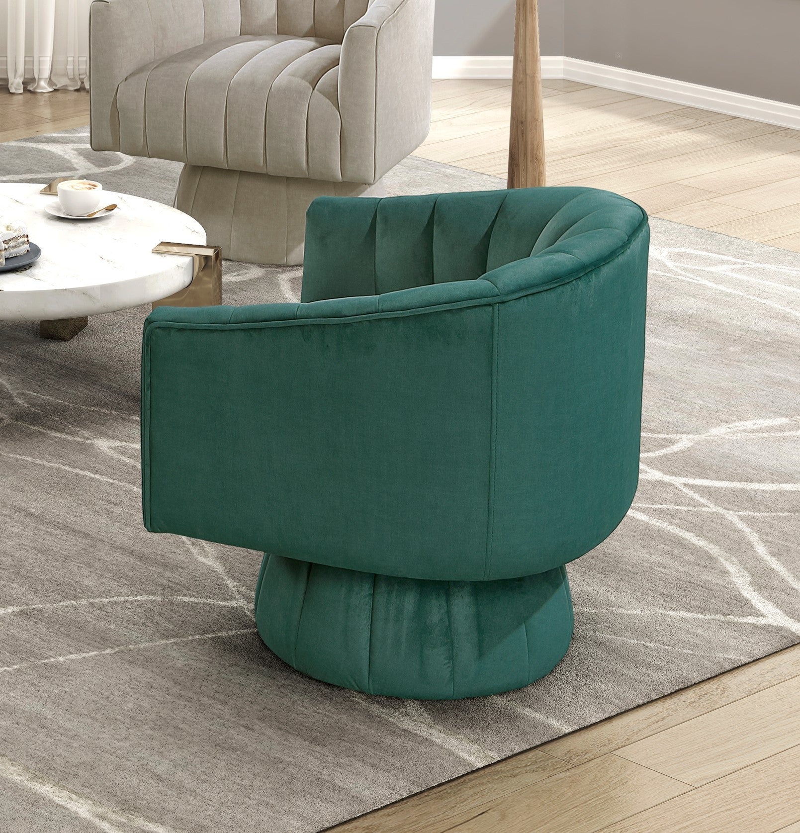 Dark Green Velvet Accent Chair Modern Luxury Living Room Furniture, 1pc Swivel Chair Comfortable Barrel Back