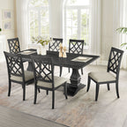 (1 Table+6 Chairs)Retro 102.01 Inch Extendable 7 PCS Wooden Dining Table Set for 6 Persons,Curved Dining Table,Modern Large Kitchen Table and Upholstered Dining Chairs for Living Room,Restaurant Dining Table Set