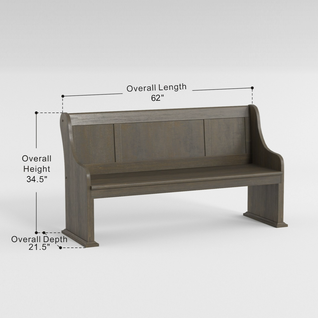 Dark Oak Finish 1pc Bench with Curved Arms Wooden Backrest Dining Furniture