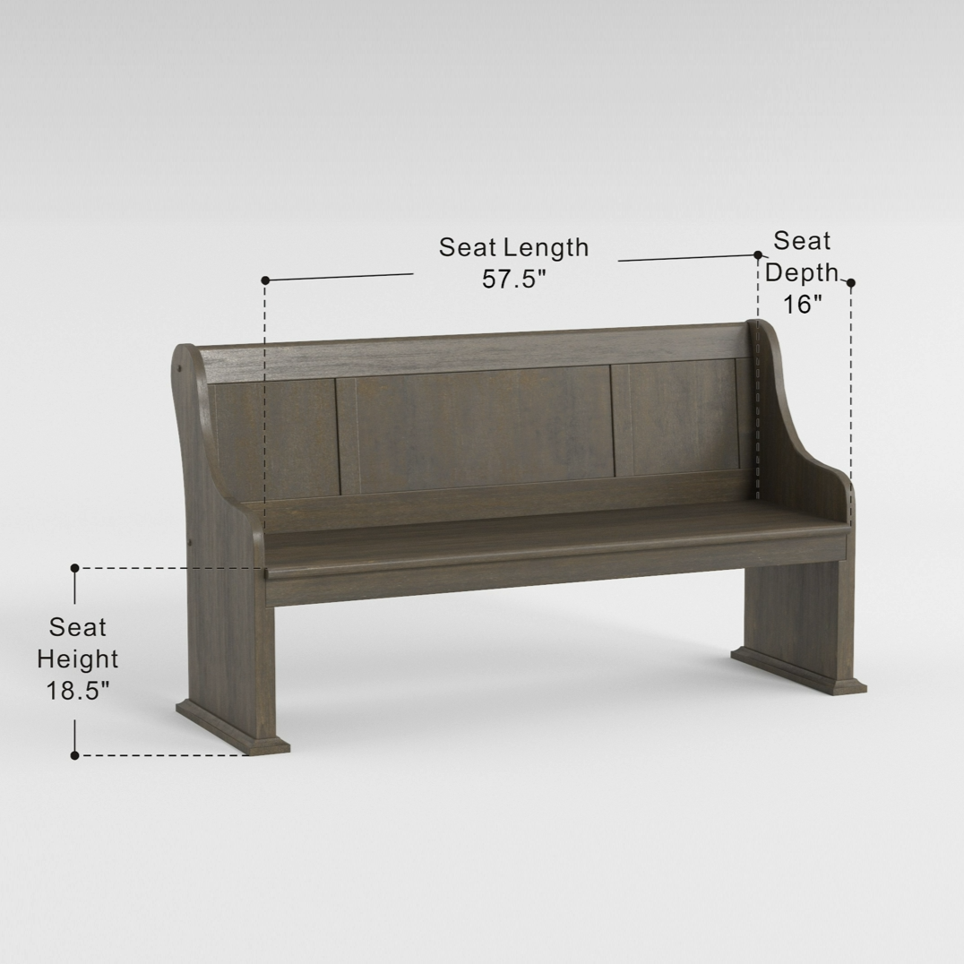 Dark Oak Finish 1pc Bench with Curved Arms Wooden Backrest Dining Furniture