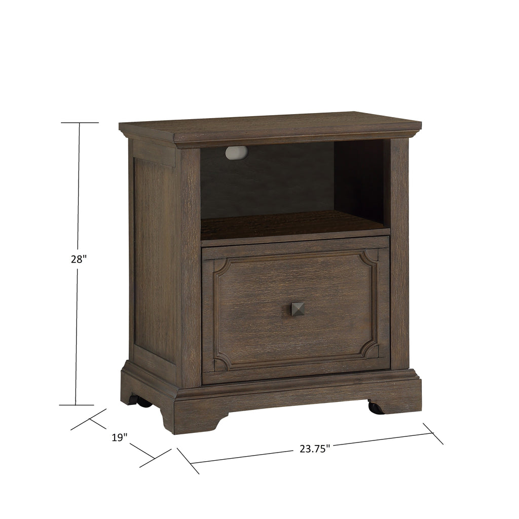Dark Oak Finish 1pc File Cabinet with Storage Drawer Shelf Casters Movement Wooden Furniture