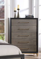 1pc Contemporary Dark Wood Finish Brushed Gold Hardware Tapered Legs Five-Drawers Tall Chest Wooden