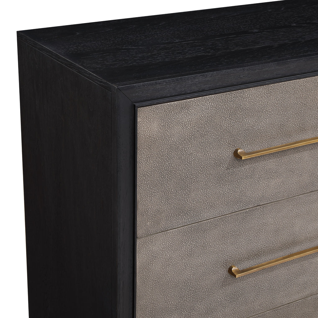 1pc Contemporary Dark Wood Finish Brushed Gold Hardware Tapered Legs Five-Drawers Tall Chest Wooden