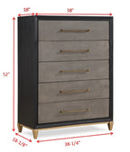 1pc Contemporary Dark Wood Finish Brushed Gold Hardware Tapered Legs Five-Drawers Tall Chest Wooden