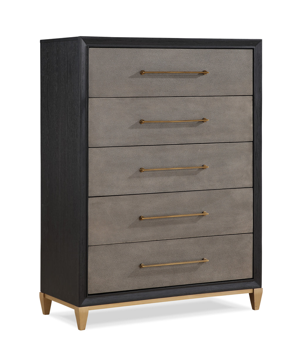 1pc Contemporary Dark Wood Finish Brushed Gold Hardware Tapered Legs Five-Drawers Tall Chest Wooden