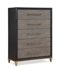 1pc Contemporary Dark Wood Finish Brushed Gold Hardware Tapered Legs Five-Drawers Tall Chest Wooden