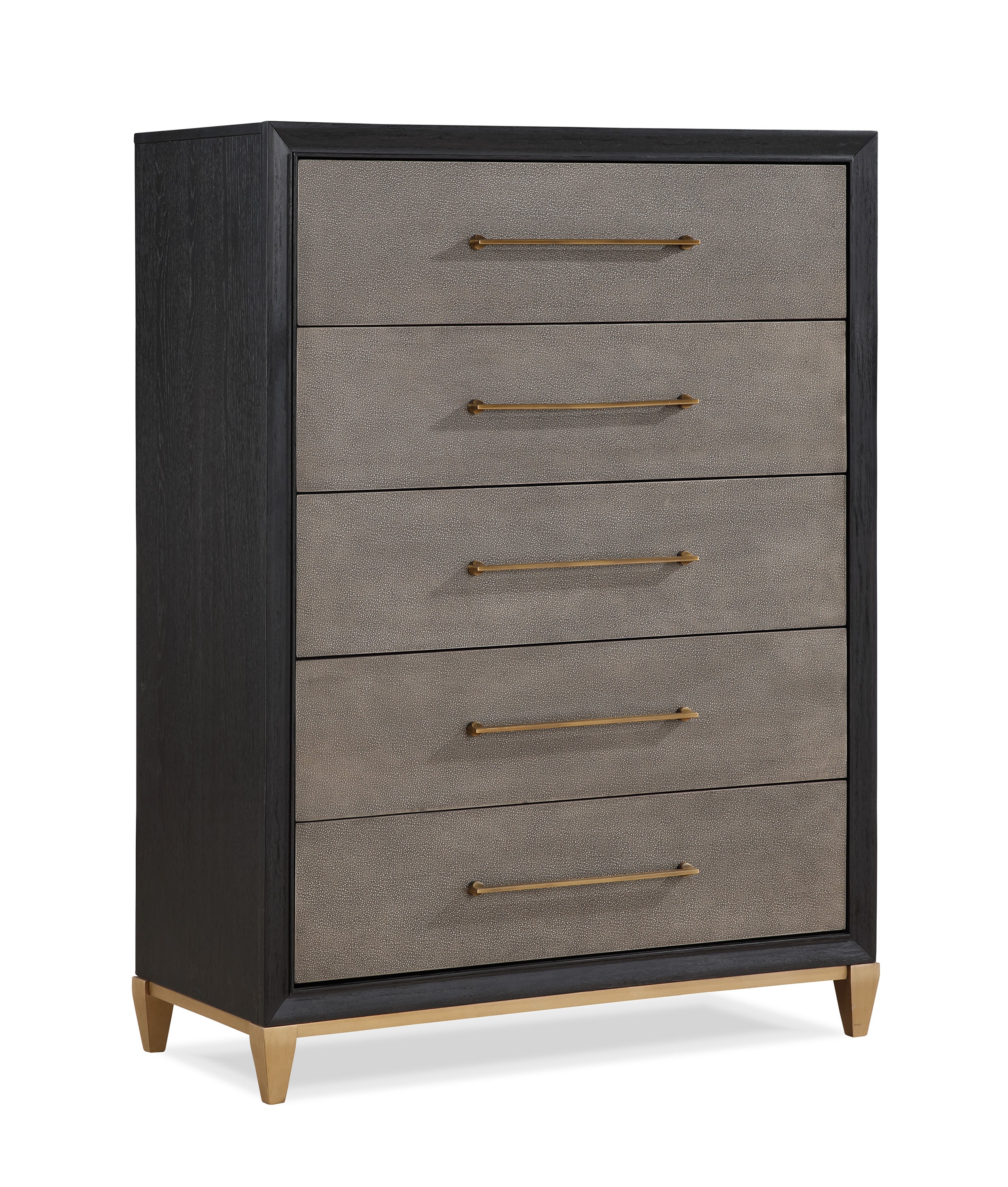 1pc Contemporary Dark Wood Finish Brushed Gold Hardware Tapered Legs Five-Drawers Tall Chest Wooden