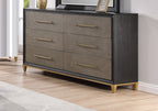 1pc Contemporary Dark Wood Finish Brushed Gold Hardware Tapered Legs Six-Drawers Dresser Wooden
