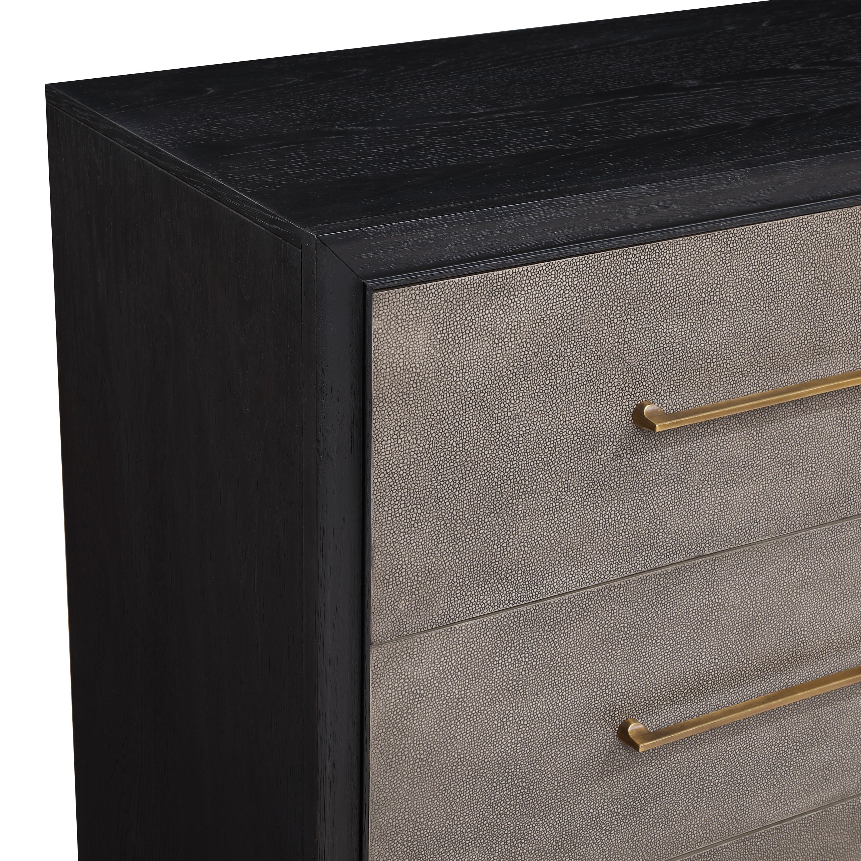 1pc Contemporary Dark Wood Finish Brushed Gold Hardware Tapered Legs Six-Drawers Dresser Wooden