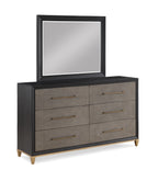 1pc Contemporary Dark Wood Finish Brushed Gold Hardware Tapered Legs Six-Drawers Dresser Wooden