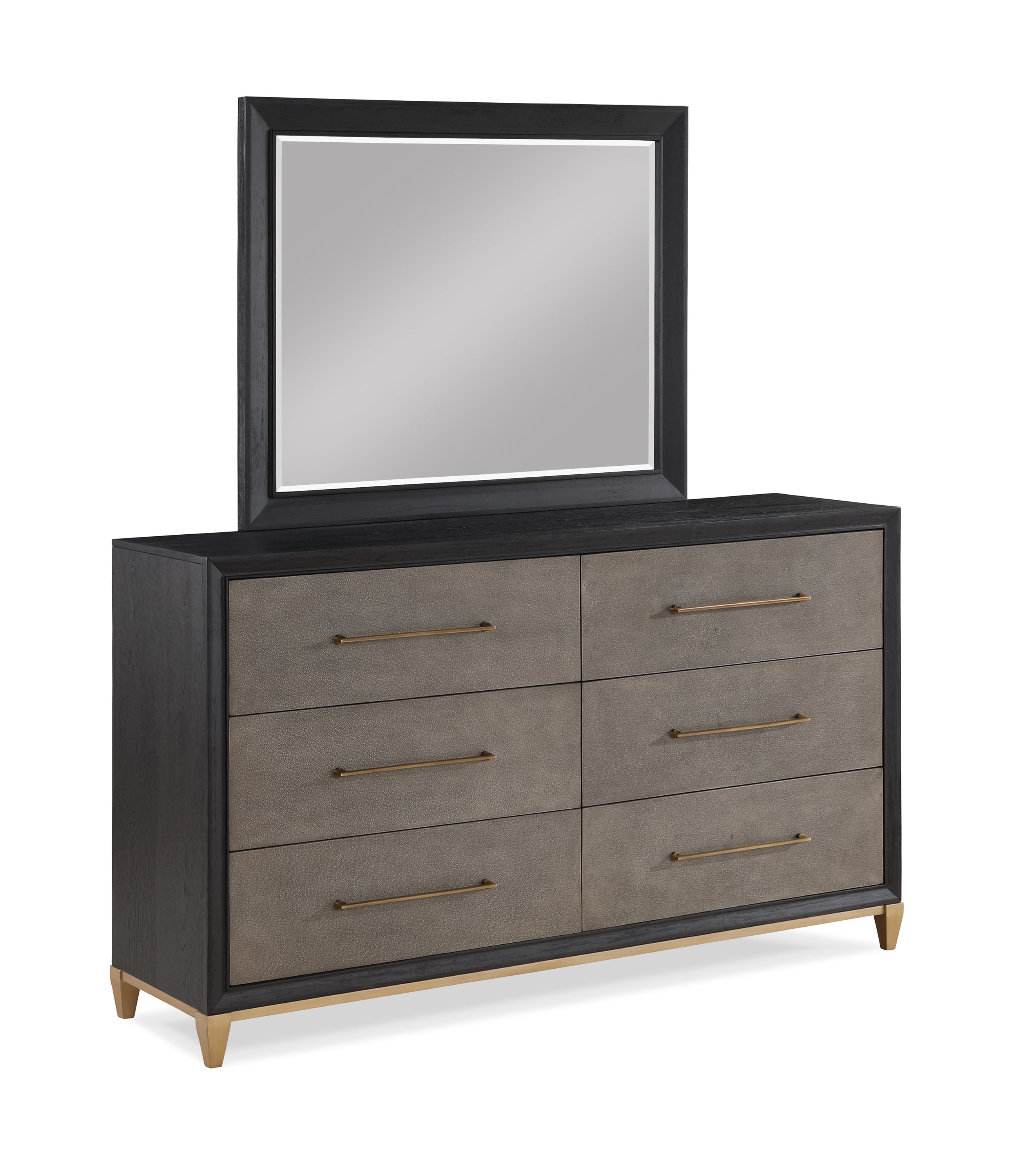 1pc Contemporary Dark Wood Finish Brushed Gold Hardware Tapered Legs Six-Drawers Dresser Wooden