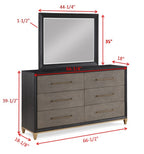1pc Contemporary Dark Wood Finish Brushed Gold Hardware Tapered Legs Six-Drawers Dresser Wooden
