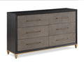 1pc Contemporary Dark Wood Finish Brushed Gold Hardware Tapered Legs Six-Drawers Dresser Wooden