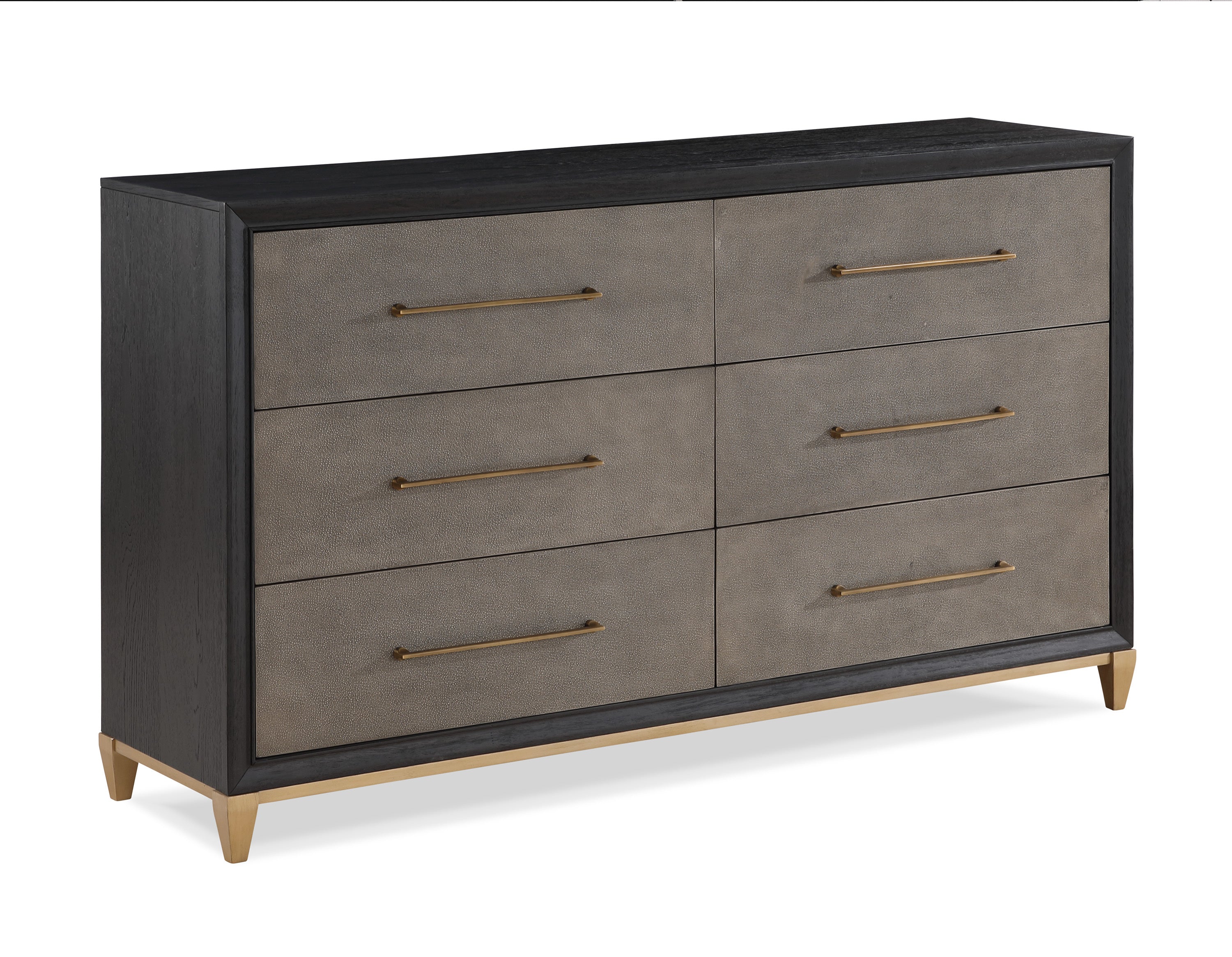 1pc Contemporary Dark Wood Finish Brushed Gold Hardware Tapered Legs Six-Drawers Dresser Wooden