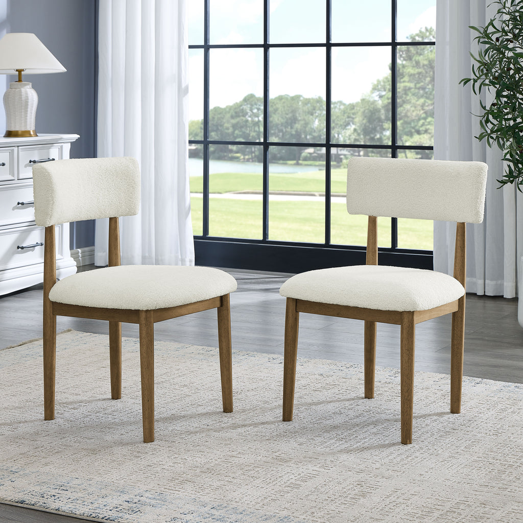Darla Set of 2 Walnut Oak Dining Side Chairs with Beige Sherpa Fabric