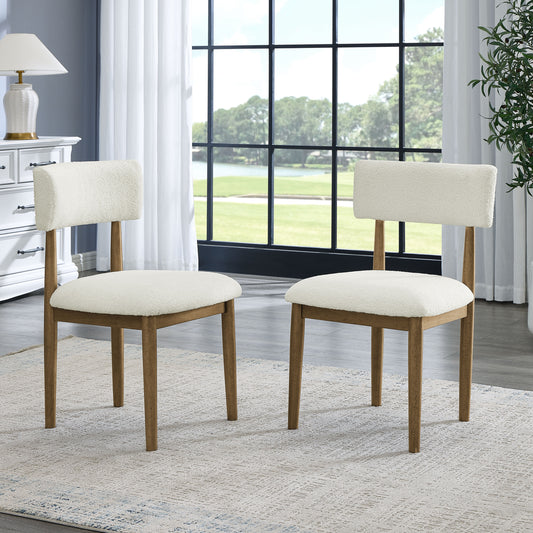Darla Set of 2 Walnut Oak Dining Side Chairs with Beige Sherpa Fabric