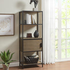 Darley 3-Shelf Bookcase with Storage Cabinet Grey Wood and Metal Frame Bookshelf
