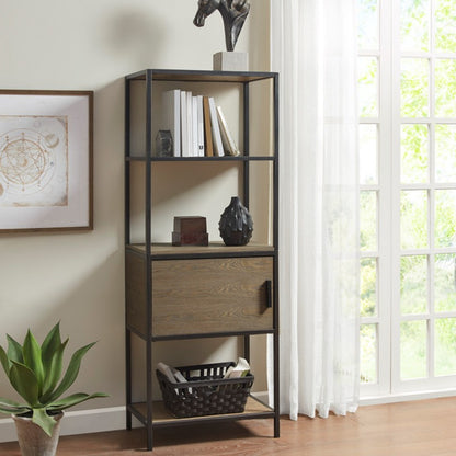 Darley 3-Shelf Bookcase with Storage Cabinet Grey Wood and Metal Frame Bookshelf
