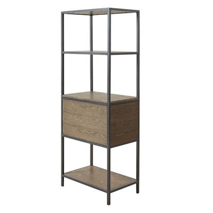 Darley 3-Shelf Bookcase with Storage Cabinet Grey Wood and Metal Frame Bookshelf