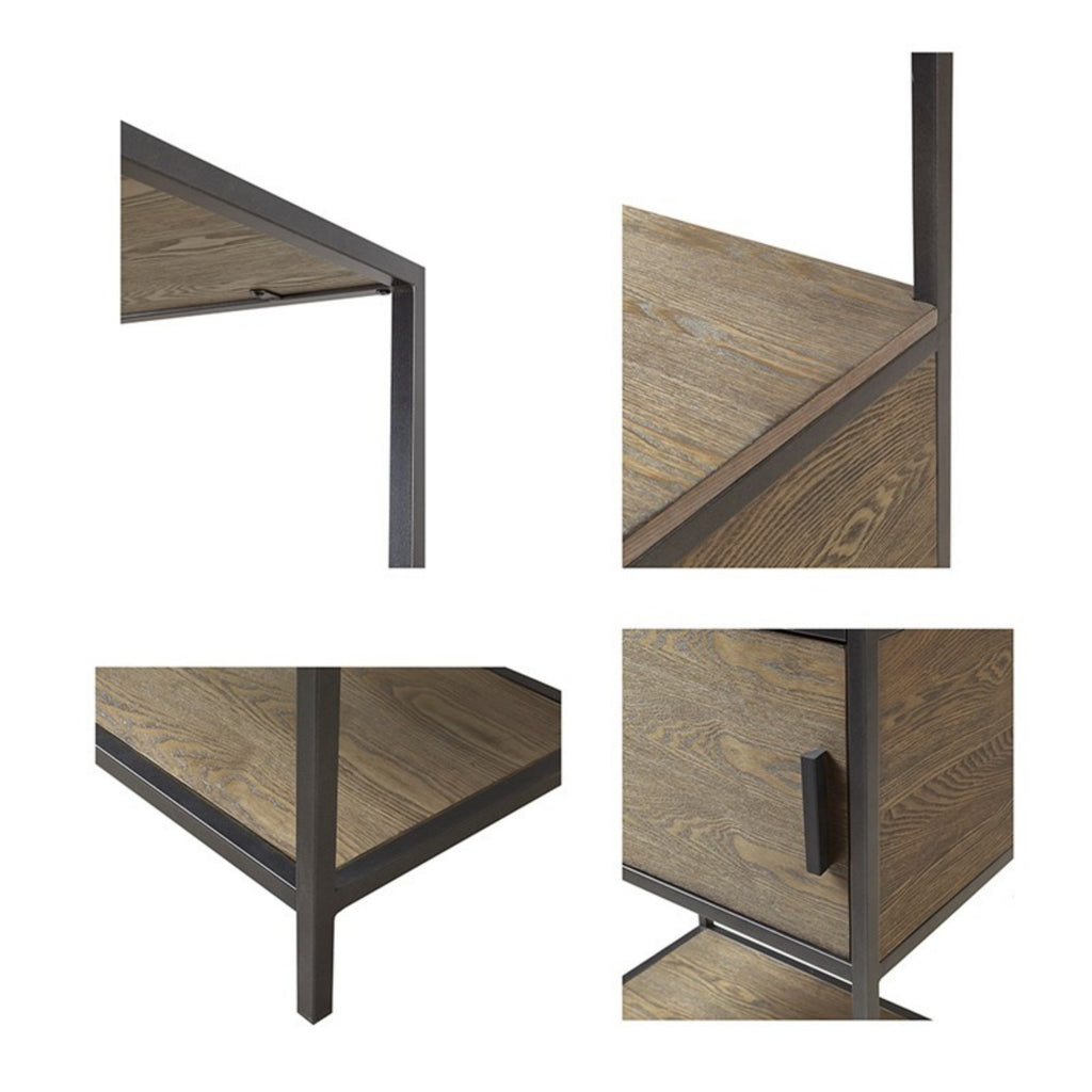 Darley 3-Shelf Bookcase with Storage Cabinet Grey Wood and Metal Frame Bookshelf