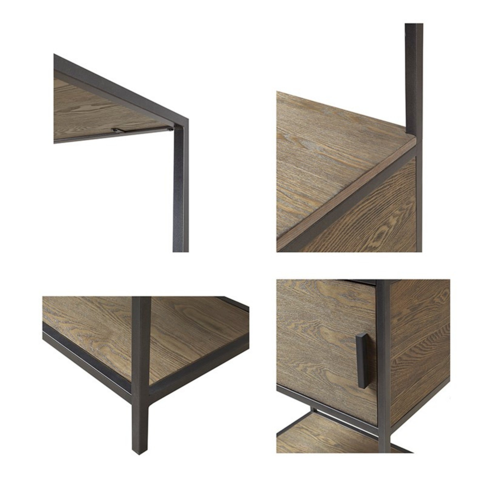 Darley 3-Shelf Bookcase with Storage Cabinet Grey Wood and Metal Frame Bookshelf