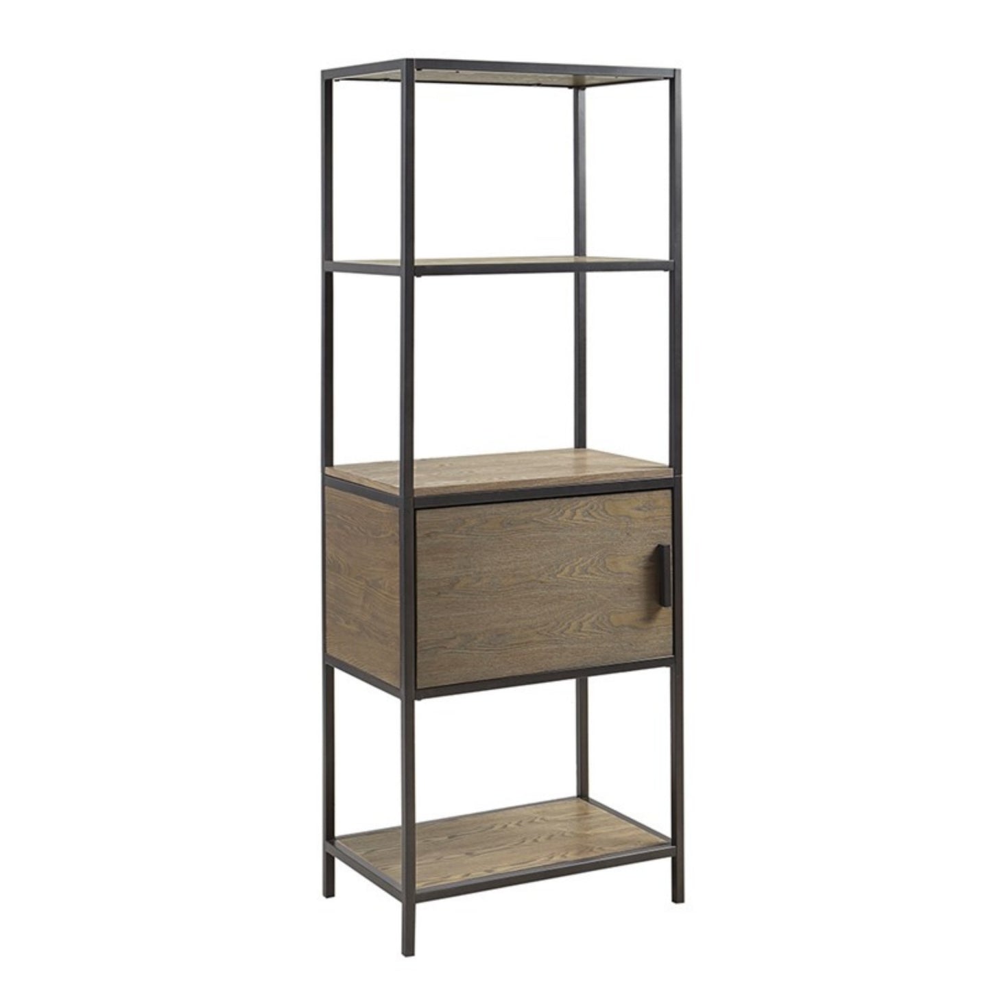 Darley 3-Shelf Bookcase with Storage Cabinet Grey Wood and Metal Frame Bookshelf