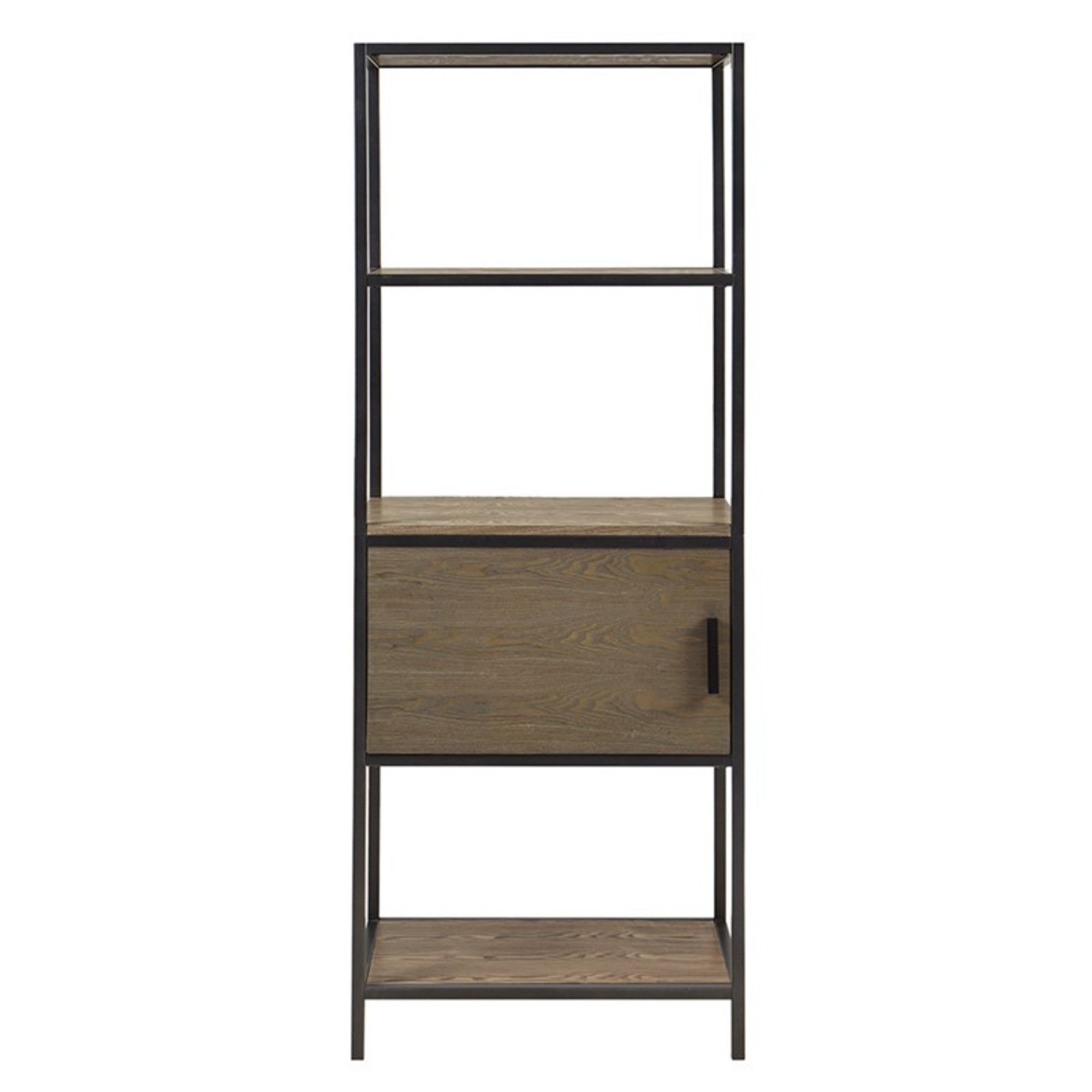 Darley 3-Shelf Bookcase with Storage Cabinet Grey Wood and Metal Frame Bookshelf