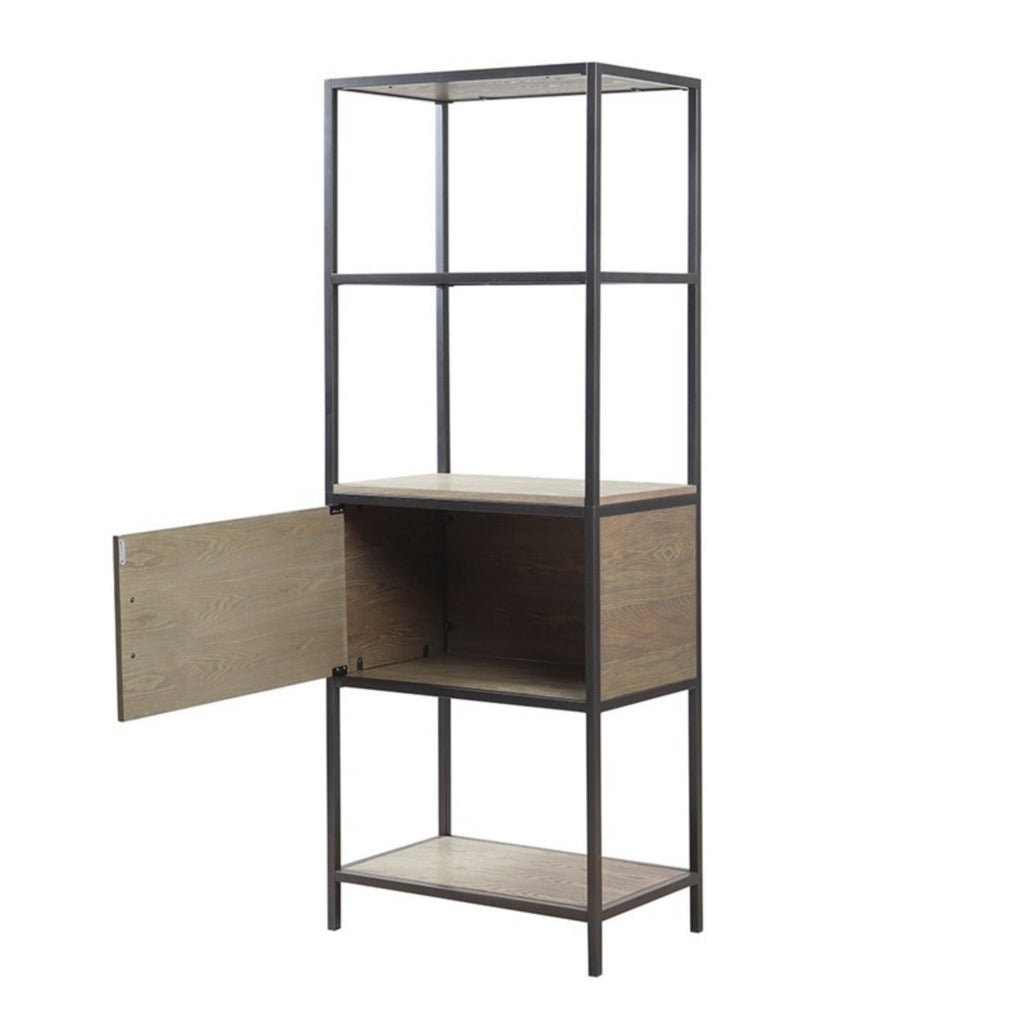 Darley 3-Shelf Bookcase with Storage Cabinet Grey Wood and Metal Frame Bookshelf