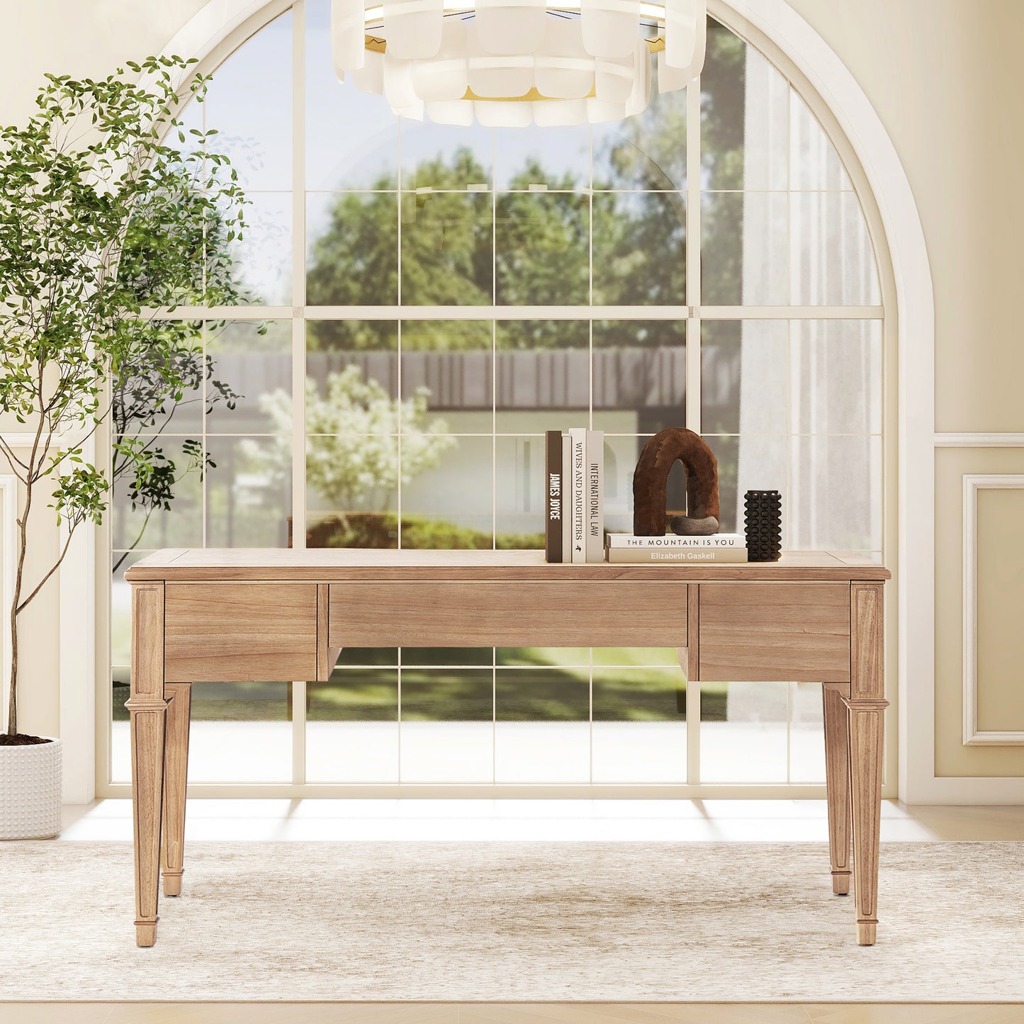 Dauphin 55' 3-Drawer Wood Executive Desk, Natural Brown Wood