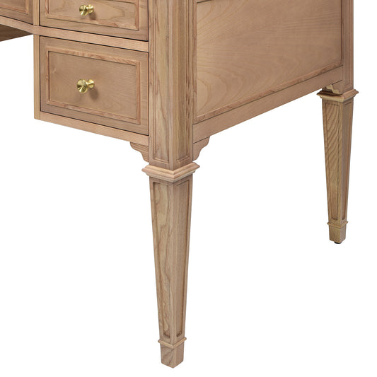 Dauphin Gold Accent 5-Drawer Wood Executive Desk, Natural Brown Wood