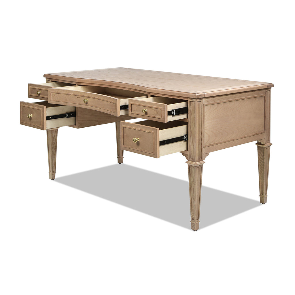 Dauphin Gold Accent 5-Drawer Wood Executive Desk, Natural Brown Wood